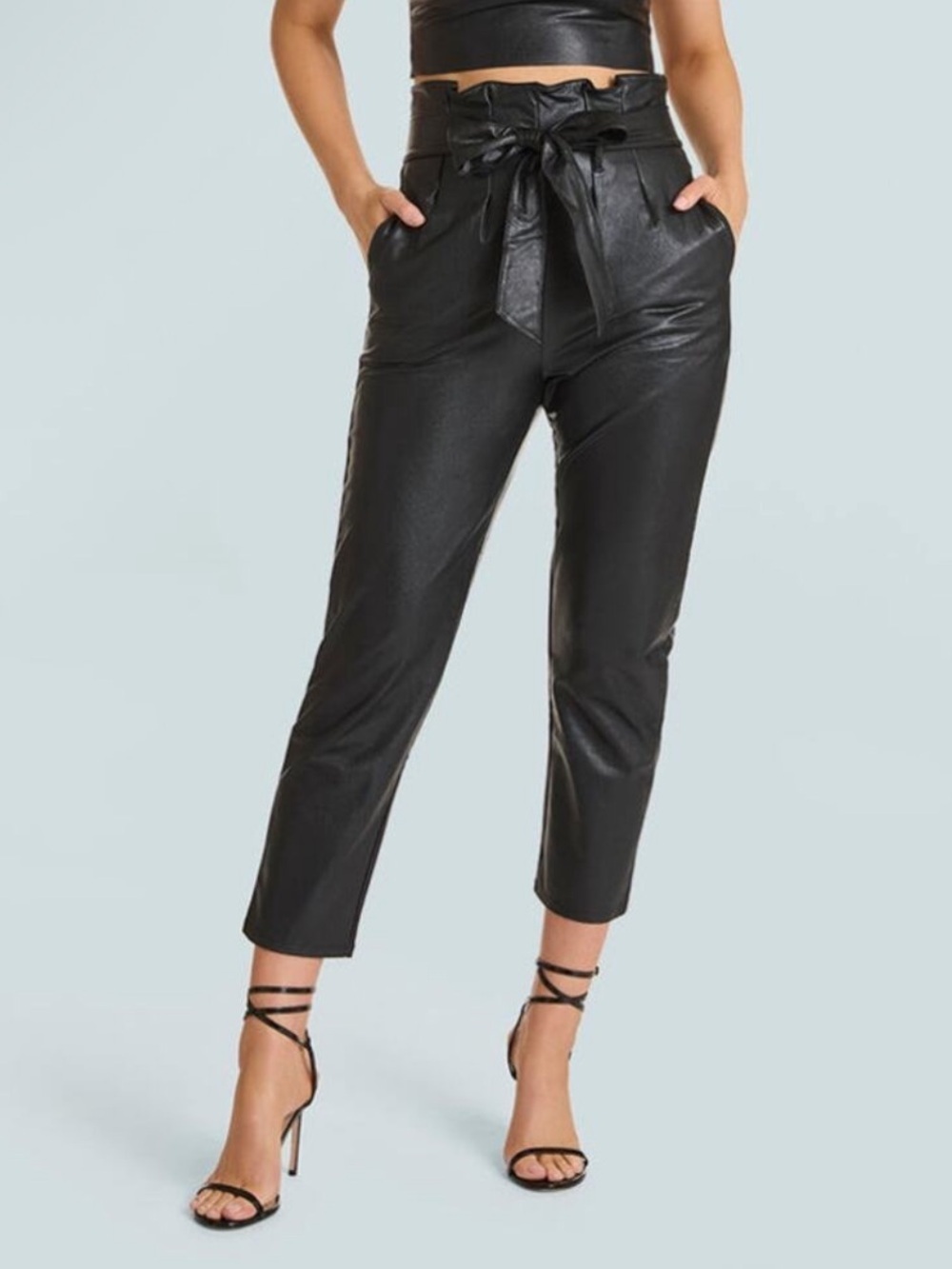 Commando Black Faux Leather Slimming Paperbag Tie Waist Pants